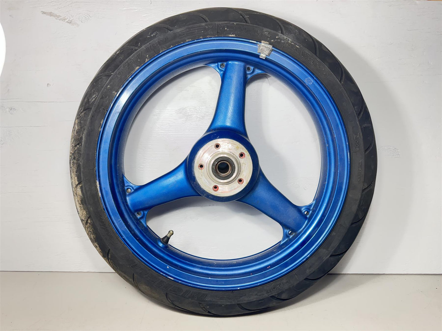 1999 Kawasaki ZX9R Front Wheel Rim 17 Inch Blue OEM Black Tire ZX 9R