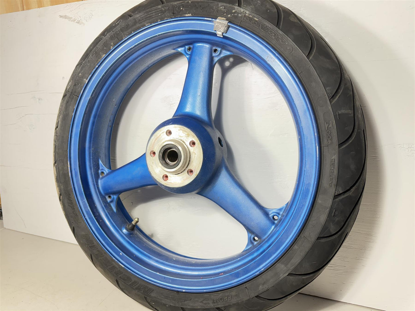 1999 Kawasaki ZX9R Front Wheel Rim 17 Inch Blue OEM Black Tire ZX 9R