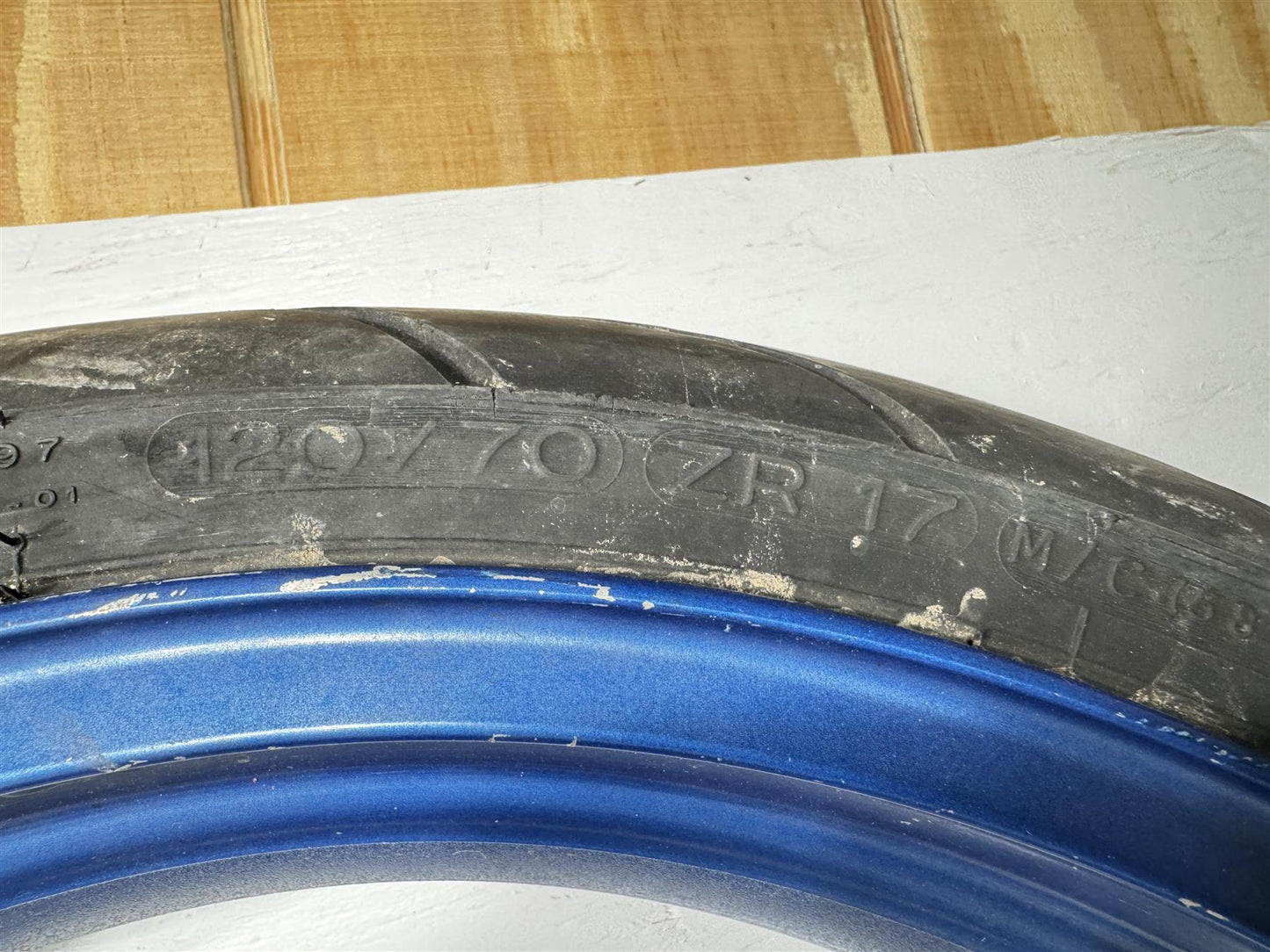 1999 Kawasaki ZX9R Front Wheel Rim 17 Inch Blue OEM Black Tire ZX 9R